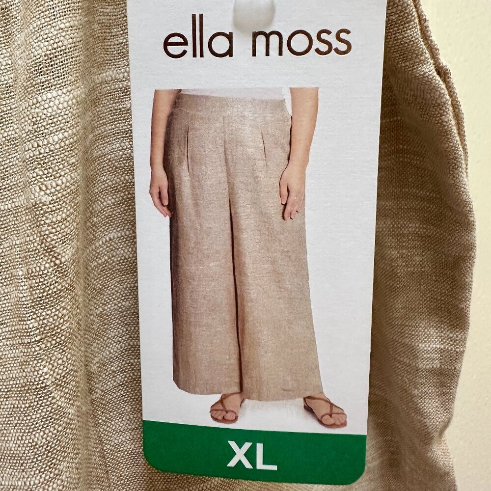 Ella Moss Women's Linen Blend Pants Size XL Tan Wide Leg Cottagecore Coastal NEW